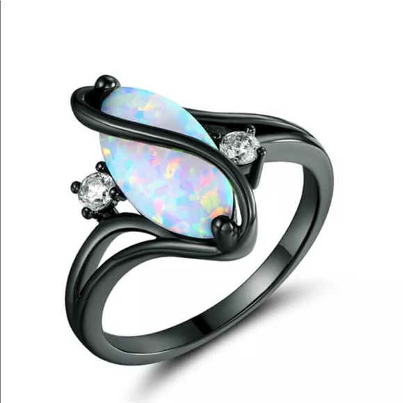 3.6K Fire Opal Black Gold Filled Ring NEW - Picture 2 of 5